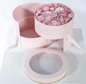 Boîte d'emballage sur mesure avec fenêtre ouverte et couvercle, contenant rond pour fleurs, en PVC, rotatif, Double couche, pour cadeau, 50 pièces - Product Image 3