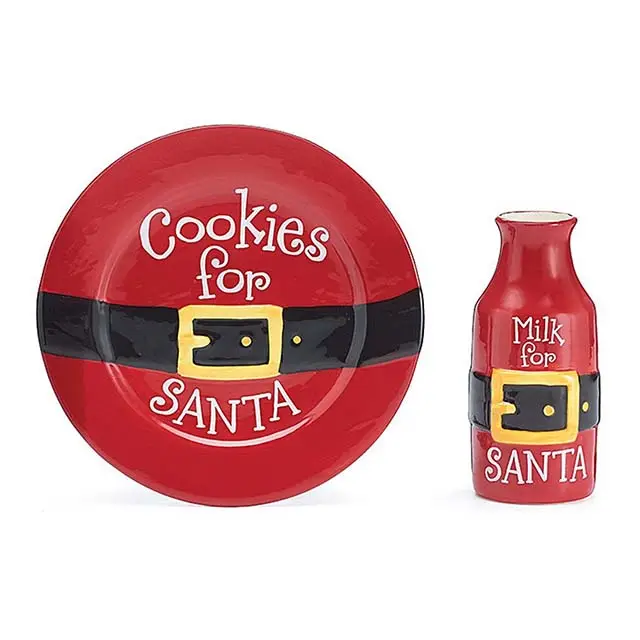 Juego de galletas y leche de cerámica para regalo de Navidad rojo de Santa