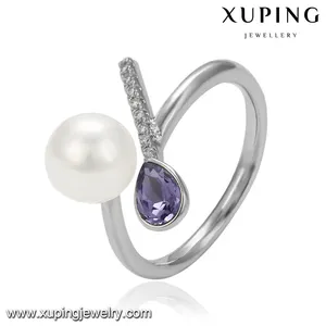 14525 Xuping haute qualité Swarovski bague ouvert ravissante avec perle, diamant rose ou viole pour les femmes