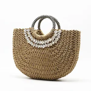 2024 Summer Beach Bag Handmade Grass Weave Einkaufstaschen Clutch Bag mit großer Kapazität Vintage Damen Geldbörse