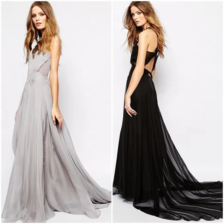 2017 new stylish queen maxi dress with back open best quality skirts women long chiffon fabric