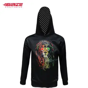 Hoodie hitam tarik besar kustom grosir untuk pria cetak