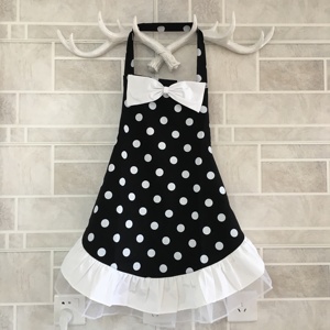 Kerst Flirty Schorten voor Vrouwen Meisjes met Zakken Zwart Wit Polka Dot Ruches Schort Retro Sexy Schort