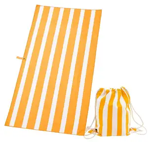 Горячая продажа микрофибра полосатая печать пляжное полотенце с сумкой