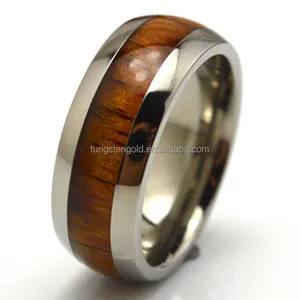 KOA Wood Inlay Titanium Ring,Anti-allergic Wood Jewelry 100% Nickel Free Wood Titanium Ring