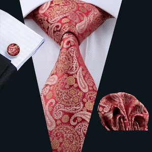LELE M-103 Rouge Floral Bande Cravate Qualité Hommes Cravates En Soie Sur Mesure Logo Cravate avec Boîte-Cadeau - Product Image 5