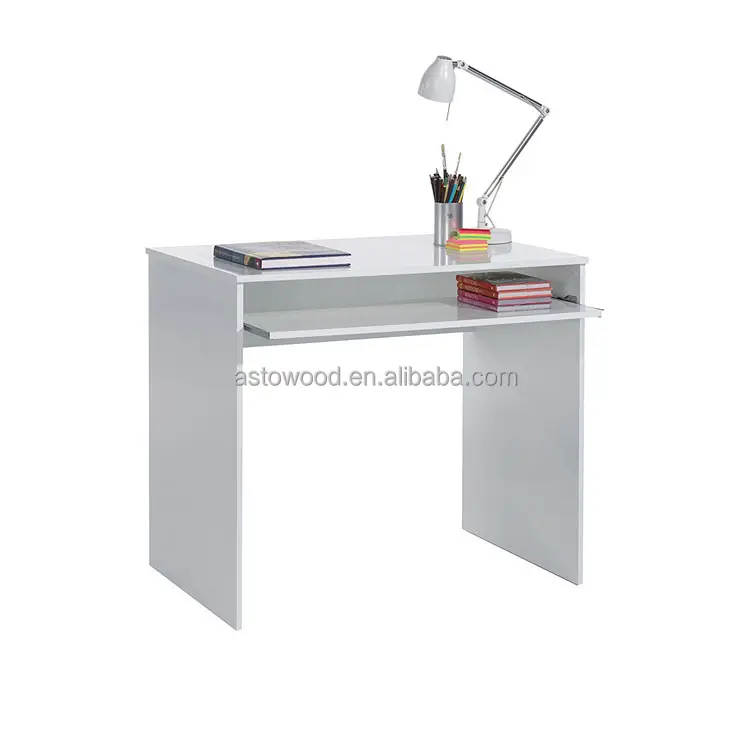 Melamine PB/MDF Computer Desk with pull out keyboard shelf in Gloss White