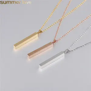 Valentines Day Gold Silver Solid Blank Bar Charm Stainless Steel Vertical Bar Pendant Necklace For Women Men Buyer Own Engraving Jewelry