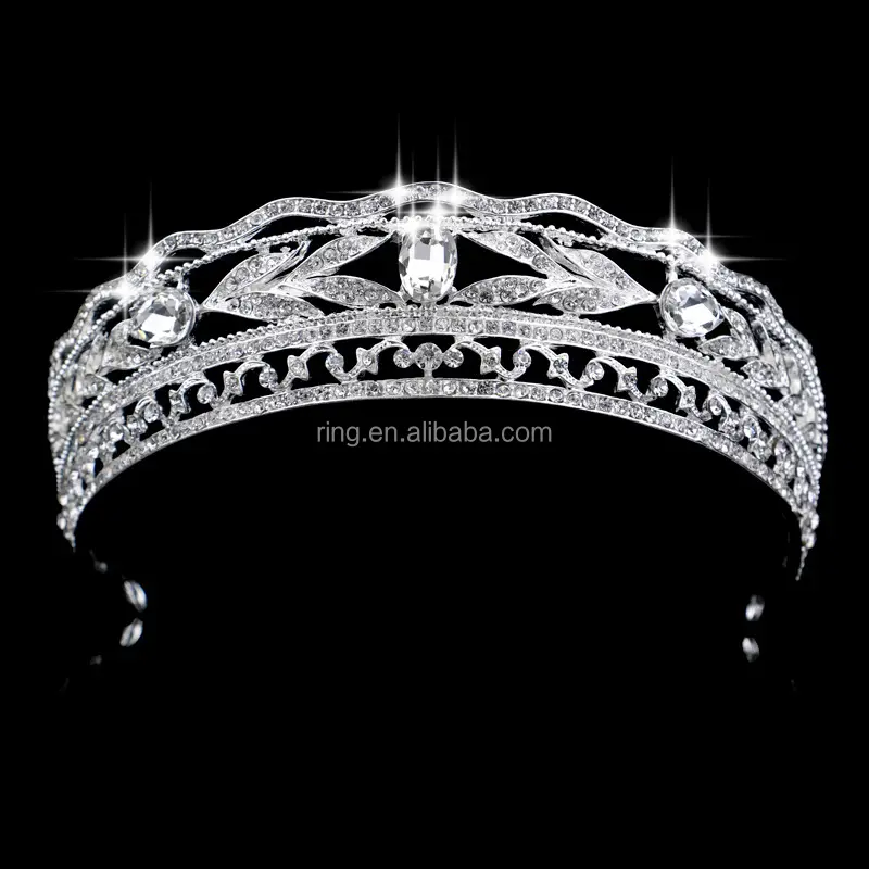 Nupcial de la boda Diadema Velo Tiara de Cristal de Plata Rhinestone Corona Del Concurso de la Hoja