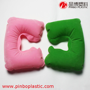 Neck pillow, en forma de u almohada hinchable, custom pvc + pvc flocado inflable travel pillow - Product Image 1