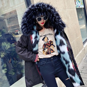 Cappotto Parka lungo caldo e morbido finto lusso in stile cincillà volpe per donna con motivo a quadri in stile Blazer a trama libera <span class=keywords><strong>Trench</strong></span> - Product Image 3