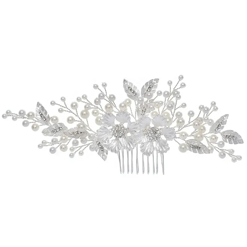 Wholesale Metal Leaf Flower Bridal Accessories Tiara Side Comb Handmade Wedding Pearl Women Hair Accessories