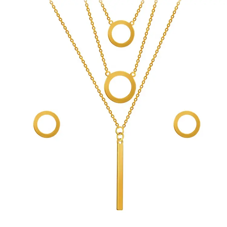 Ensembles de bijoux en acier inoxydable, barres circulaires, collier à trois couches, boucles d'oreilles
