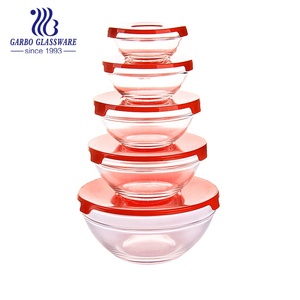 Gran oferta, 5 uds., juego de ensaladeras de frutas de vidrio transparente, tapa de PP de Color personalizado, decoración ecológica para el hogar, utensilios de cocina de diseño clásico - Product Image 5