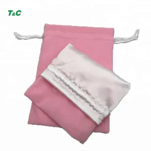 Hoge Kwaliteit Pink Velvet Koord Cosmetische Pouch Afdrukken Make Gift Zakken Met Satijnen