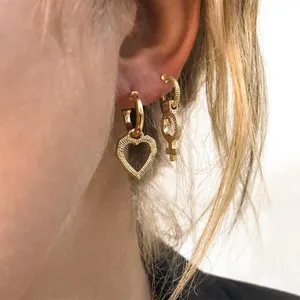 Gemnel ต่างหูทอง14K สำหรับผู้หญิง,ต่างหูห่วง Huggie จี้รูปหัวใจสีทอง