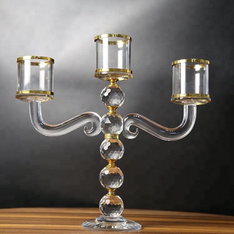 Portacandele Decorativo A 3 Bracci In Metallo E Cristallo - 36 Cm, Colore Oro, Per Matrimoni - Foto 10