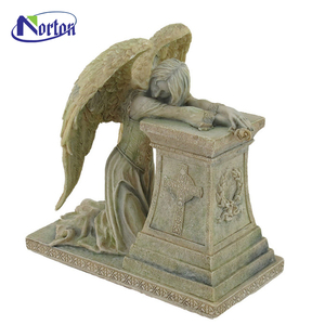 Lápida de granito de piedra natural tallada a mano, lápida de Ángel arrodillado de mármol blanco, estatua de Ángel triste de mármol a la venta - Product Image 5