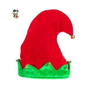אדום וירוק צבעים קטיפה סנטה עוזר למבוגרים חג המולד Elf אוזני כובעי עם פעמון HPC-1820