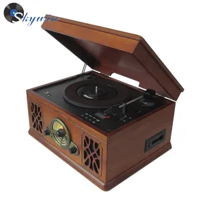 Houten Grammofoon Vinyl Draaitafel Platenspeler Stereo Systeem met Ingebouwde Luidspreker