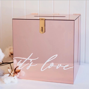 Custom Rose Gold Acrylic <strong>Mirror</strong> <strong>Box</strong> for Wedding Celebration Wishing Card <strong>Box</strong> with Lock - Product Image 2