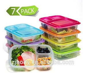 2017 Beste Maaltijdprekerverpakkingen Lunchboxen Met 3 Compartimenten Voedselopslagcontainers Met Deksels, Bpa-Vrije Plastic Bento-Boxset Van 7