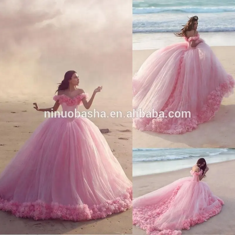 NW1151 Schöne rosa Schatz handgemachte Blumen Ausschnitt Prom Party Kleid neue Frauen Ballkleid