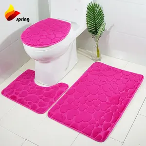 Non Slip Absorbent Bathroom Rug 3d Embossed Toilet Mat Set with Lid Cover