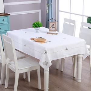 Groothandel Polyester Hand Made Wit Geborduurde Kerst Linnen Tafelkleed Designer Kerst Tafelkleden