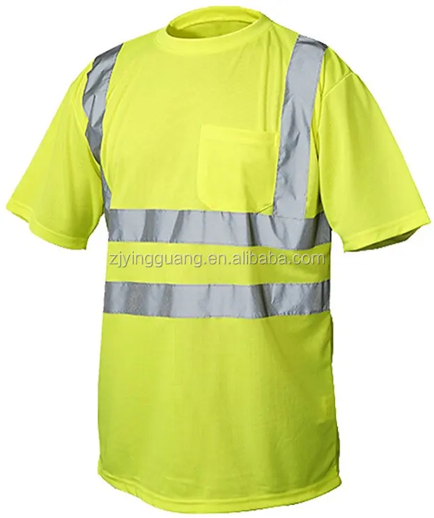 ความปลอดภัย Workwear แขนสั้นเสื้อยืดที่มีกระเป๋าและ ANSI