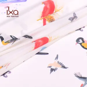 Patterned 100% Pure Silk Birds Digital Printed Crepe de Chine Silk Fabric for Women Cloth