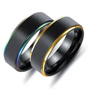 Marlary Fantasy Fashion Stripe Gold 316L Stainless Steel Black Ring