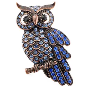 Alibaba website wholesale antique style blue rhinestone animal owl brooch