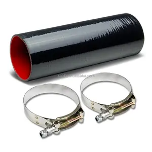 Droite Noir Rouge 4 Plis Turbo/Prise/Tuyauterie Intercooler Silicone Coupleur Tuyau kit avec boulon en T pince