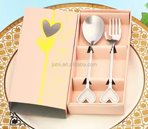 爱心婚礼优惠返回礼物生日派对用品勺子和叉子 2 件套