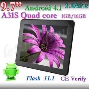 9.7 inch tablets android 4.1 A31S quad core 1GB ram and 16GB storage