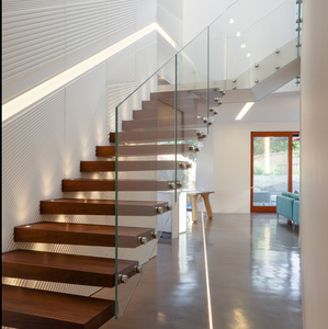 Escalera en voladizo con travesaño oculto, tipo entrada a la pared, con peldaños de vidrio y madera - Product Image 2