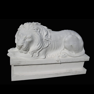 Talladas a mano decorativo mármol blanco caminando rugiente León Decoración - Product Image 3