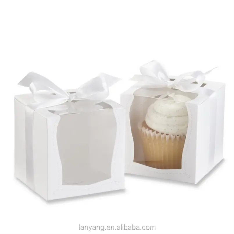Party Shower Favor Gift Container 3.5" White Cupcake Muffin Cake Boxes Single Cupcake Box