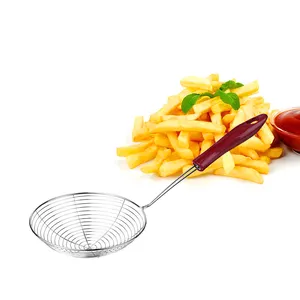 China Manufacturer Customize Hot selling kitchen cooking stainless steel mesh strainer fry basket with plastic handle