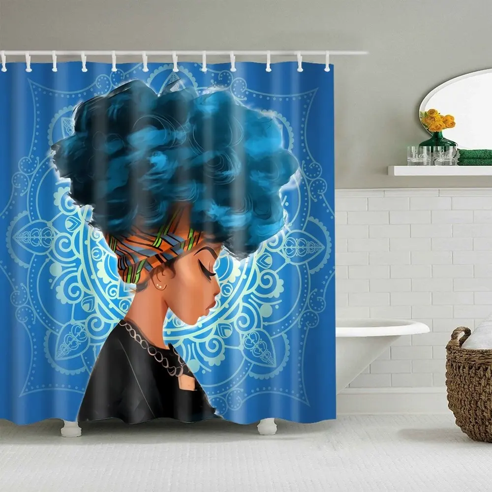 Bestseller American African Theme Schwarzer Afro Girl Dusch vorhang aus wasserdichtem Stoff für Badezimmer Bad Dekor