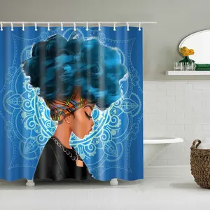 Meilleure vente 2023 rideau de douche noir afro fille thème africain américain en tissu imperméable pour décor de salle de bain