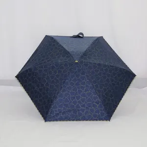 China factory black gel UV protection pocket umbrella with lace fashionable 5 Folding super mini heart print umbrella parasol