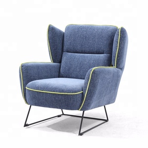 Style européen moderne aile arrière fauteuil confortable couleur bleue avec pieds en métal tissu bois cuir véritable salon <span class=keywords><strong>appartement</strong></span> utilisation - Product Image 3