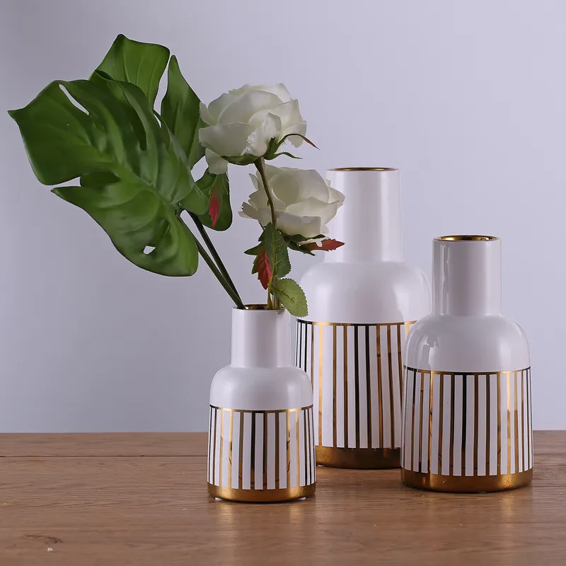 Vases de fleurs en céramique pour femmes, échantillon gratuit, vases de fleurs décoratives Super blancs en or, modernes