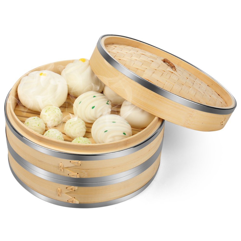 Handmade 2 Tier Large Bamboo and aluminium food Steamer with lid