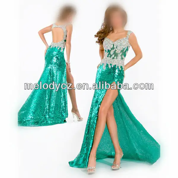 2014 vert, sequin dentelle robe de soirée sexy