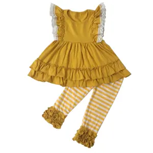 Puresun Herbst und Winter Großhandel Kinder kleidung Applikation Boutique Kinder Outfit Kinder Rüschen Kleidung