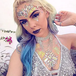 Perhiasan Wajah Berlian Imitasi Tubuh Tongkat Kristal Tato Puting Dada Kristal Tubuh Batu Permata Stiker Bindi untuk Festival Rave