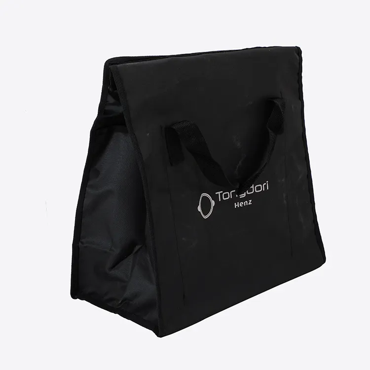 High quality 600d polyester lightweight folding tote shopping bag with handle polyester with leather sewed